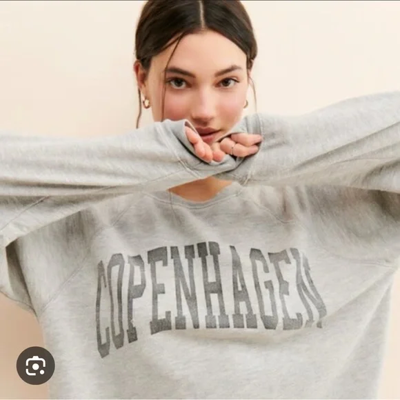 Free People x Original Retro Brand Grey Copenhagen Oversized Sweatshirt M NWT - Picture 2 of 8